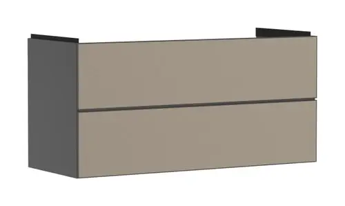 Waschtischunterschrank in schiefergrau mit zwei Schubkästen. Design von Hansgrohe, für die stilvolle Aufbewahrung im Badezimmer geeignet.